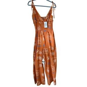 Patrons of Peace Rust Print Smocked Jumpsuit Sz M NWT — Casual Boho